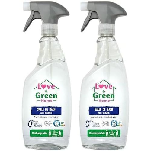 KAL-Home Spray Nettoyant Écologique Salle De Bain Anti-Calcaire Au Vinaigre Ménager Certifié A+ Par Air Label Et Ecodétergent Par Ecocert -750Ml (Lot De 2)