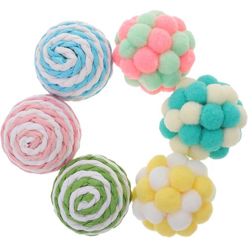 KAL-6Pièces Balles Peluche Colorées Pour Chat Jouets Interactifs Et Doux Parfaits Pour Divertissement Félins