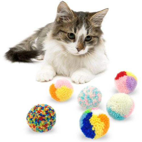 Kal-Lot De 6 Jouets Colorés Pour Chat, Boules Interactives Pour Chat En Fil De Laine, Pompons Cat Balls Kitten Chasing Toys Pour Chats D'intérieur