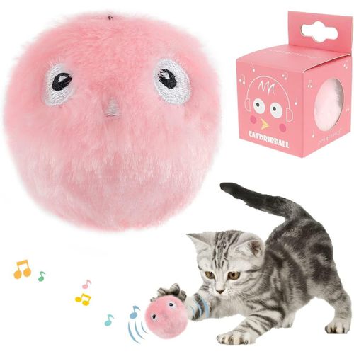 KAL-Jouet Pour Chat Interactif, Avec Les Cris Des Oiseaux, Grenouilles Et Grillons, Balles Pour Chats En Peluche Chasser(Rose (Bruit Des Oiseaux))