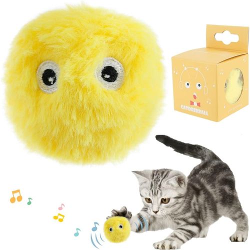 KAL-Jouet Pour Chat Interactif, Avec Les Cris Des Oiseaux, Grenouilles Et Grillons, Balles Pour Chats En Peluche Chasser(Jaune (Bruit De Cricket))