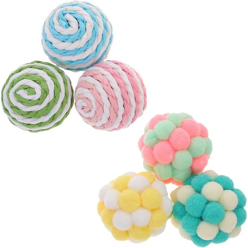 KAL-6Pièces Jouets Interactifs Pour Chat De Balles Peluche Colorées Balles Légères Et Pour Activité Animaux De Compagnie