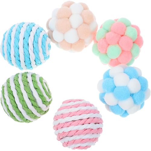 KAL-6Pièces Jouets Interactifs Pour Chats Balles Peluche Et Sisal Avec Cloche Accessoires Amusants Pour Chats Intérieur