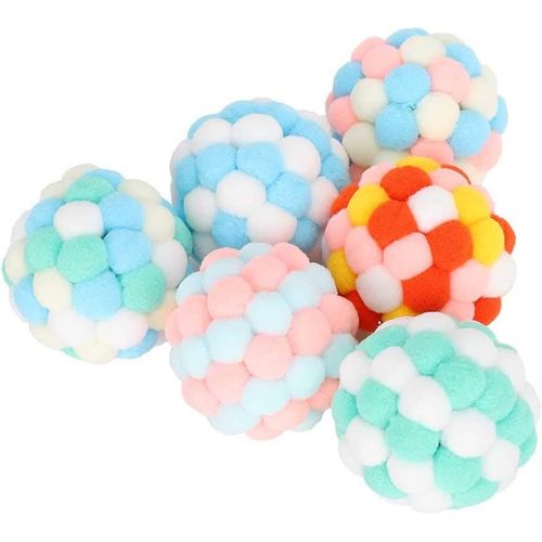 KAL-Lot De 6 Balles En Peluche Douce Multicolores Pour Chat, Jouet Interactif Et Sonore Pour Entraînement Et Taquinerie