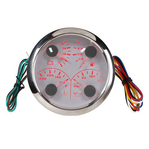 Manometre de pression d'huile 4 en 1 pour bateau, 85 mm, DC 9 a 32 V, en acier inoxydable, etanche a la poussiere, pour camping-car, bateau, yacht, moto, blanc, ¡ãF/PSI