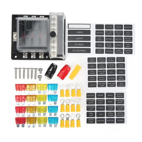 Boite a fusibles a lame 6 voies ATP/ATC/ATO avec indicateur LED 10-32 V etanche pour voitures, camping-cars, bateaux et bateaux