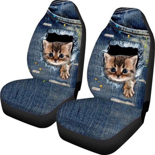 Lot De 2 Housses De Siege Auto Antiderapantes Motif Chat Paresseux
