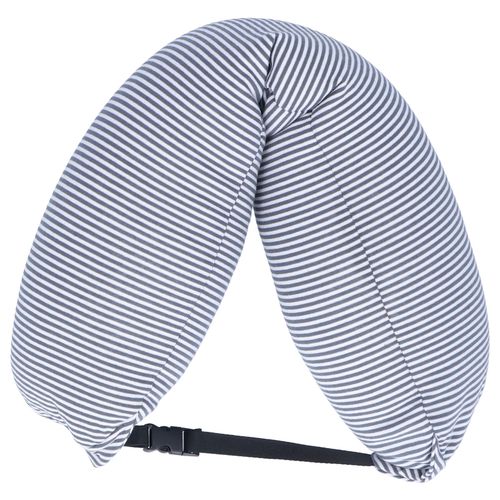 Oreiller de voyage en forme de U, tissu extensible a rayures, support de tete pour la maison, la voiture, l'avion, le train, gris