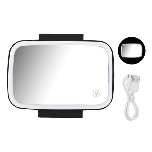 Pare-Soleil De Voiture Avec Miroir De Maquillage, Eclairage Led, Ecran Tactile, Plug And Play, Clip Arriere Retractable, Noir
