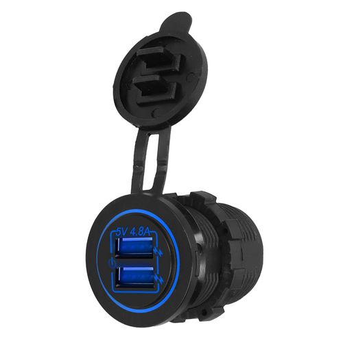 Chargeur De Voiture Et Moto 5 V 4,8 A, Double Prise Usb Avec Ecran Tactile, Interrupteur Marche/Arret, Couvercle Anti-Poussiere, Universel, Pour Bateaux Et Vehicules, Led Bleue
