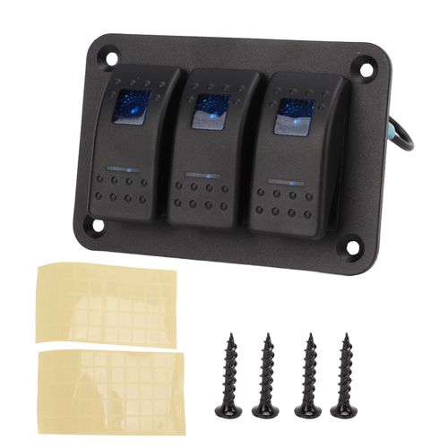 Interrupteur a bascule 3 positions, protection contre les surintensites, retroeclairage LED bleu, etanche IP65, pour vehicules 12-24 V, bateaux, SUV, camions