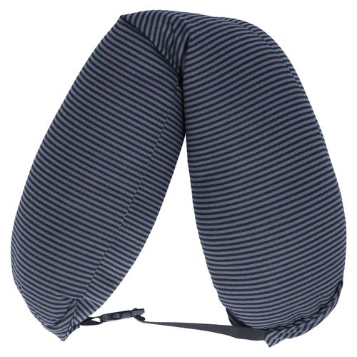 Oreiller de voyage en forme de U, tissu extensible a rayures, support de tete pour la maison, la voiture, l'avion, le train, noir