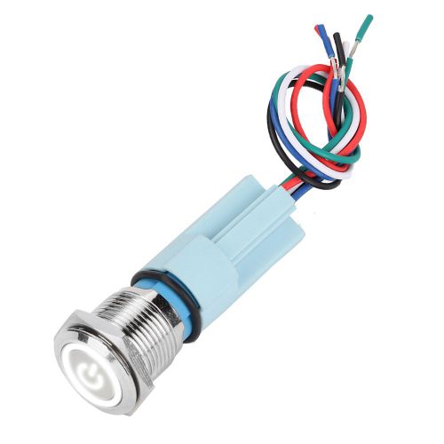 Interrupteur a bouton-poussoir autobloquant etanche pour eclairage LED de voiture, 16 mm, 12 V, avec prise (blanc)