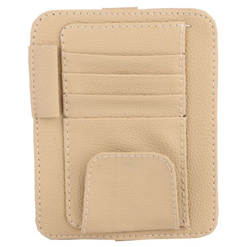 Porte-Cartes Et Billets Pour Pare-Soleil De Voiture, Sac De Rangement En Cuir Pu Avec Clip Pour Lunettes (Beige)