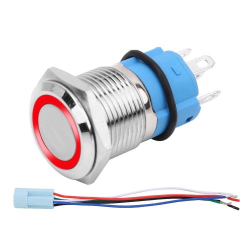 Interrupteur a bouton-poussoir autobloquant etanche pour eclairage LED de voiture, 16 mm, 12 V, avec prise (rouge)