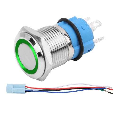 Interrupteur a bouton-poussoir autobloquant etanche pour eclairage LED de voiture, 16 mm, 12 V, avec prise (vert)