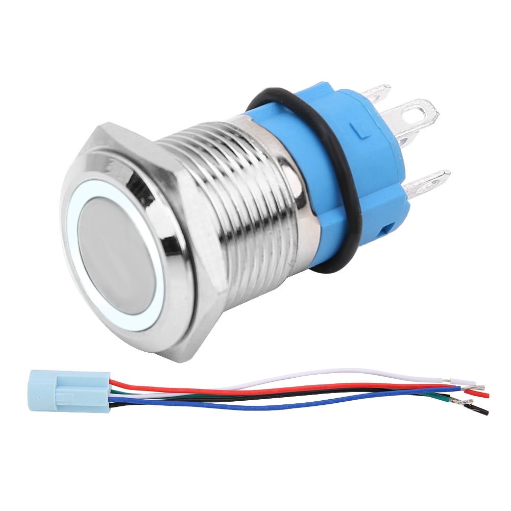 Interrupteur a bouton-poussoir autobloquant etanche pour eclairage LED de voiture, 16 mm, 12 V, avec prise (blanc)