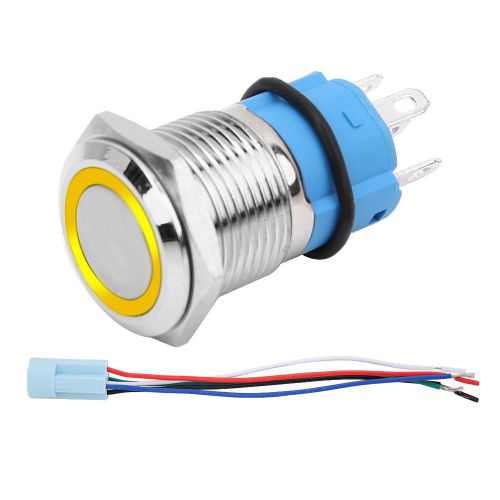 Interrupteur a bouton-poussoir autobloquant etanche pour eclairage LED de voiture, 16 mm, 12 V, avec prise (jaune)