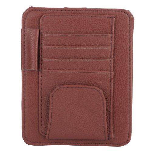 Porte-Cartes Et Billets Pour Pare-Soleil De Voiture, Sac De Rangement En Cuir Pu Avec Clip Pour Lunettes (Cafe)