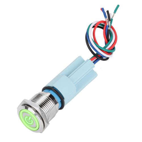Interrupteur a bouton-poussoir autobloquant etanche pour eclairage LED de voiture, 16 mm, 12 V, avec prise (vert)