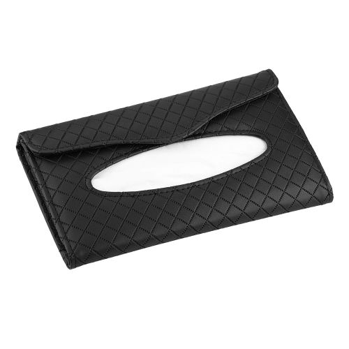 Boite a mouchoirs en cuir PU pour voiture, organiseur de rangement a suspendre pour pare-soleil, serviette, mouchoirs, noir