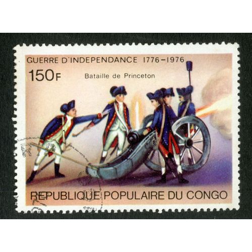 Timbre Oblitéré République Populaire Du Congo, Guerre D'indépendance 1776-1976, Bataille De Princeton, 150f
