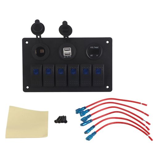 Panneau D'interrupteurs A Bascule Led 12 V 24 V 6 Gangs Pour Voiture Et Bateau, Double Usb, Voltmetre, Allume-Cigare, Bleu