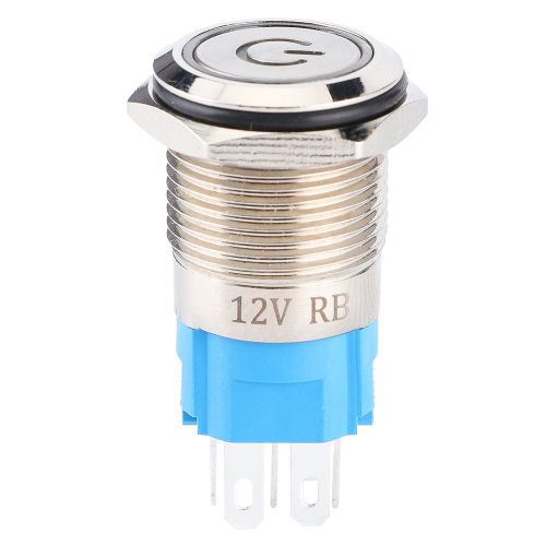 Interrupteur a bouton-poussoir metallique autobloquant a tete plate de 16 mm avec voyant LED 12 V (#2)