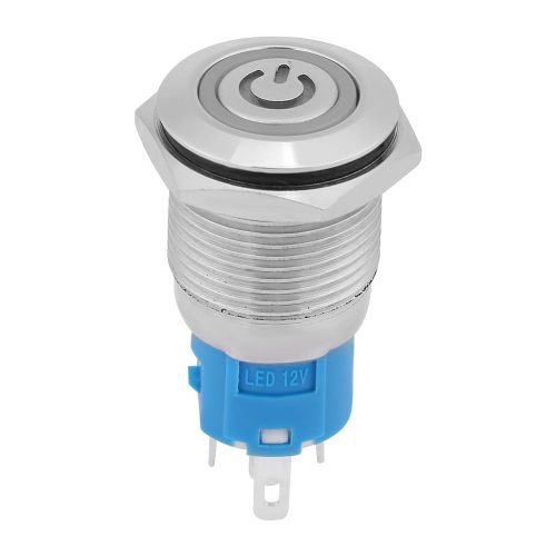 Interrupteur a bouton-poussoir momentane en metal a tete plate de 16 mm avec voyant LED 12 V (blanc)