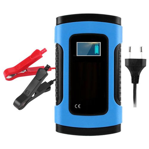 Chargeur De Batterie Intelligent 12 V 6 A Avec Ecran Lcd Pour Voiture Et Moto, Bleu, Eu