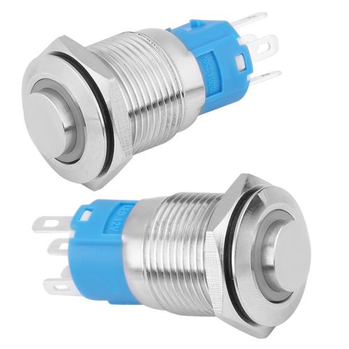 Interrupteur a bouton-poussoir metallique momentane a tete ronde de 16 mm avec eclairage LED 12 V (rouge)
