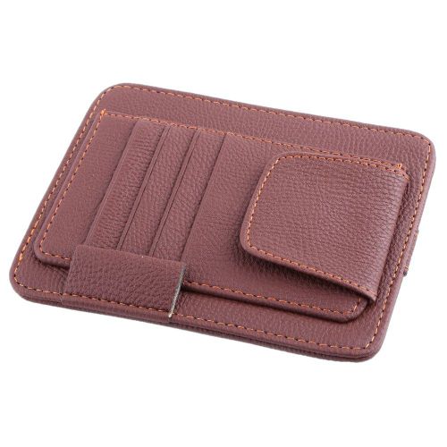 Porte-Lunettes De Soleil En Pu Pour Voiture, Porte-Cartes, Billet, Clip Marron