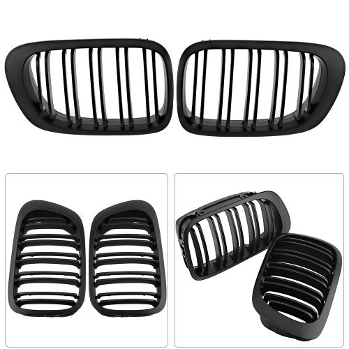1 Paire De Calandres Avant Noires Mates A Double Rebord Pour Bmw E46 2d Serie 3 1999-2002
