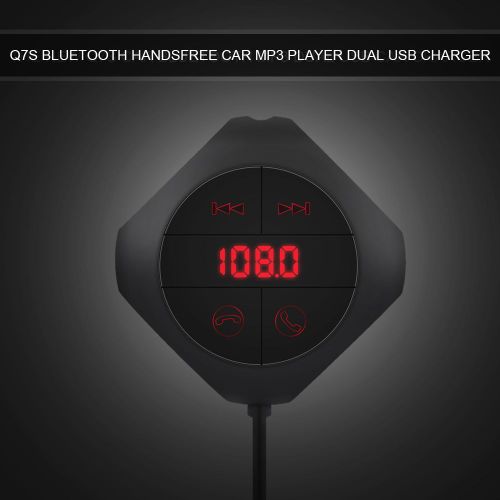 Kit mains libres Bluetooth sans fil Q7S pour voiture, transmetteur FM, lecteur MP3, double chargeur USB, noir