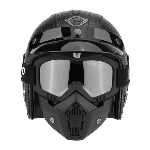 Casque Ouvert Universel Pour Moto Et Scooter, Demi-Casque Et Lunettes, En Cuir Pu, Motif Crocodile, Noir, Taille L