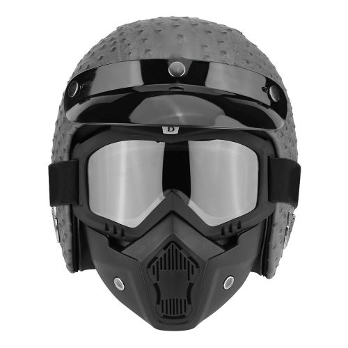 Casque Ouvert Universel Pour Moto Et Scooter, Demi-Casque Et Lunettes En Cuir Pu, Gris Autruche, Taille L