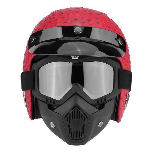 Casque Ouvert Universel Pour Moto Et Scooter, Demi-Casque Et Lunettes En Cuir Pu, Rouge Autruche, Taille L