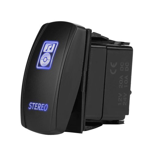 Interrupteur A Bascule Marche/Arret 12 V Cc/24 V, Lumiere Led Bleue Avec Symbole ??Stereo?? Pour Voiture, Bateau, Marine