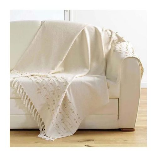 Plaid A Franges 125 X 150 Cm Coton Uni+Fils Coupes Golden Sunset