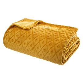 Plaid - Atmosphera - 3d Losange - Jaune Moutarde - 180x230 Cm - Polyester