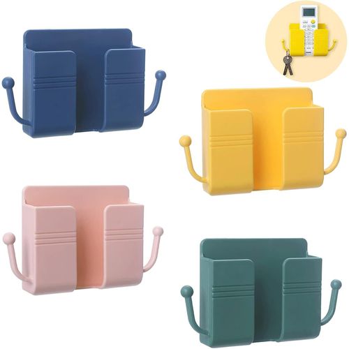 ERYI-Lot De 4 Supports Muraux Pour Téléphone Portable Avec Crochet, Support De Boîte De Rangement Adhésive Pour Télécommande, Support Telecommande Mural Pour Chargeur, Support Mural De L'Organisateur