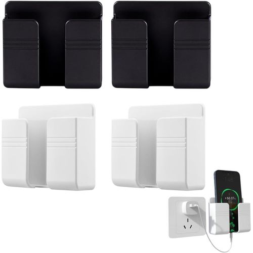 ERYI-Lot De 4 Support Mural Pour Téléphone Multifonction Boîte De Rangement Support De Charge Avec Adhésif Trou Pour Câble Étanche Pour Douche Lit Table De Chevet (Noir)