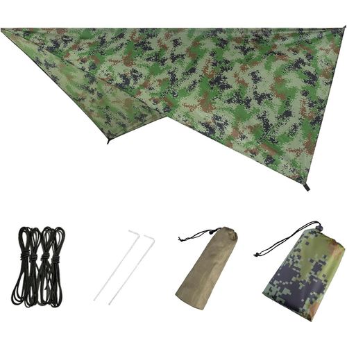 Eryi-Bâche Anti-Pluie Tarp Toile De Tente Imperméable Abri De Randonnée Parasol Portable Auvent Anti Uv Pour Camping Trekking (03 Camouflage + Accessoires)