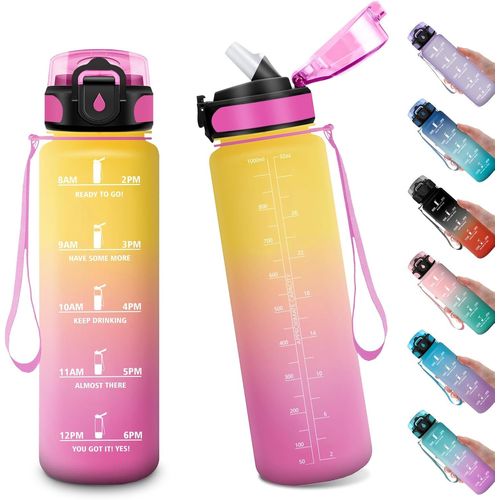 Eryi-Gourde 1l, Bouteille De Motivation, Gourde Marqueur De Temps, Étanche & Réutilisable, Gourde Sport Avec Paille, Gourde Motivation Pour Enfant, Adulte, Cyclisme, Bureau, L'école, Camping, Yoga