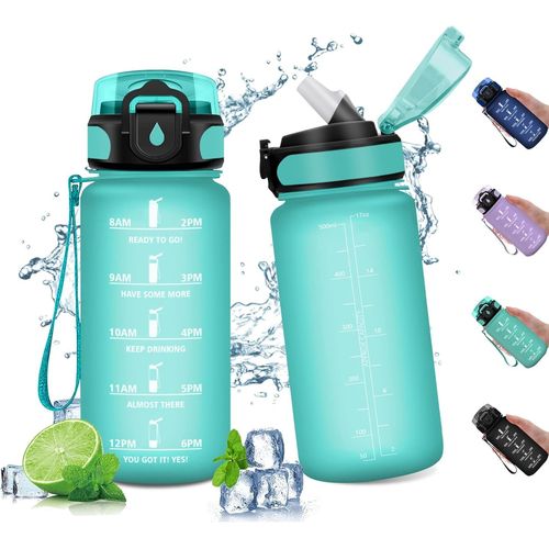 Eryi-Bouteille D'eau 500ml, Gourde Sport Avec Paille, Gourde Motivation, Bouteille Reutilisable, Gourde Marqueur De Temps, Bouteille D'eau Sport Étanche, Pour Enfant, Fitness, Bureau, L'école, Sport