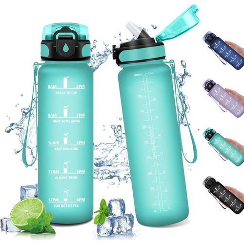 Eryi-Bouteille D'eau 1l, Gourde Sport Avec Paille, Gourde Motivation, Bouteille Reutilisable, Gourde Marqueur De Temps, Bouteille D'eau Sport Étanche, Pour Enfant, Fitness, Bureau, L'école, Sport