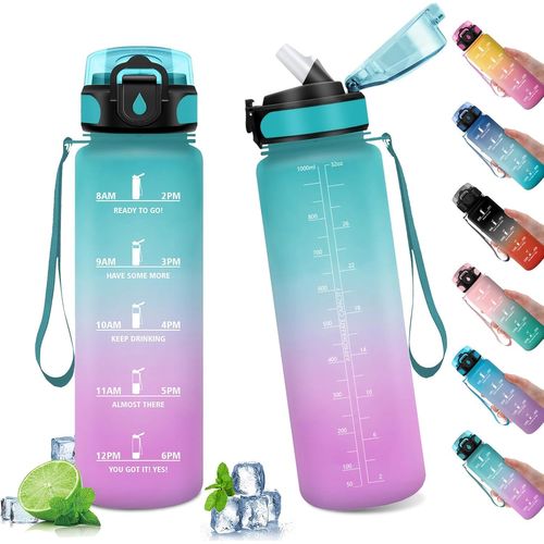 Eryi-Gourde Sport 1l, Bouteille D'eau Sport Étanche, Gourde Sport Avec Paille, Gourde Pour 1 Journee, Bouteille Reutilisable, Gourde Motivation Pour Enfant, Adulte, Randonnée, L'école, Fitness, Yoga