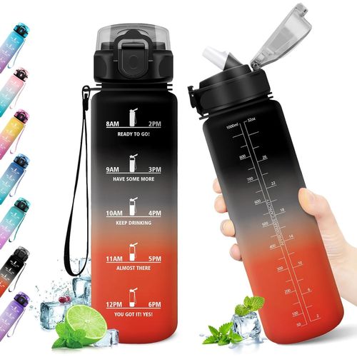 Eryi-Gourde 1l, Bouteille D'eau, Gourde Paille, Étanche & Réutilisable, Gourde Sport Avec Marqueur De Temps, Gourde Motivation Pour Enfant, Adulte, Cyclisme, Bureau, L'école, Camping