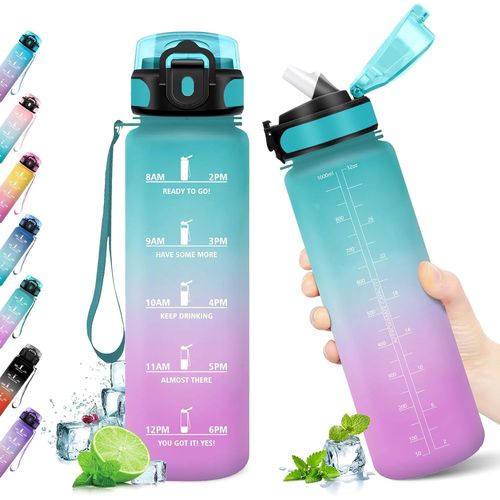 Eryi-Gourde 1l, Bouteille D'eau, Gourde Paille, Étanche & Réutilisable, Gourde Sport Avec Marqueur De Temps, Gourde Motivation Pour Enfant, Adulte, Cyclisme, Bureau, L'école, Camping