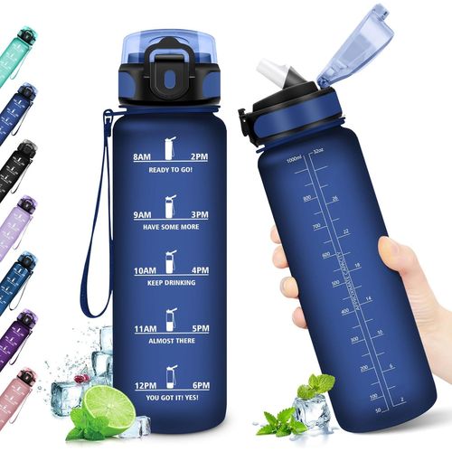 Eryi-Gourde 1l, Bouteille D'eau, Gourde Paille, Étanche & Réutilisable, Gourde Sport Avec Marqueur De Temps, Gourde Motivation Pour Enfant, Adulte, Cyclisme, Bureau, L'école, Camping